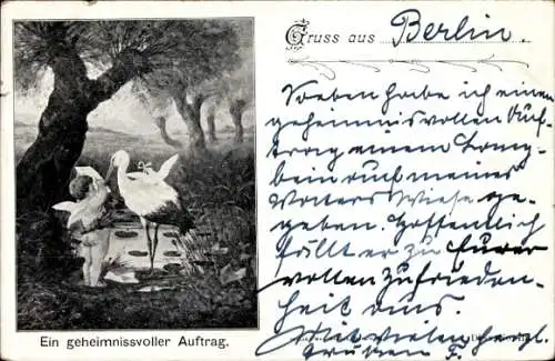 Ak Geburt, Geheimnisvoller Auftrag, Storch