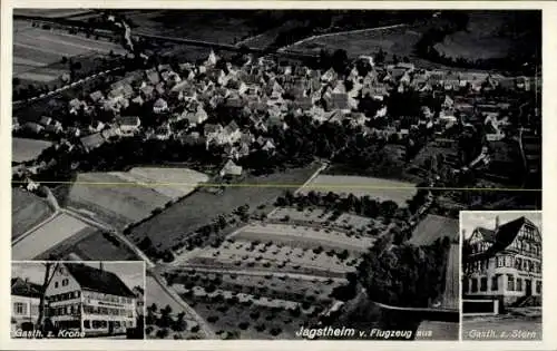 Ak Jagstheim Crailsheim in Württemberg, Fliegeraufnahme, Gasth. z. Krone, Gasth. z. Stern