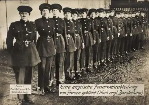 Ak Eine englische Feuerwehrabteilung von Frauen gebildet, Nach engl. Darstellung