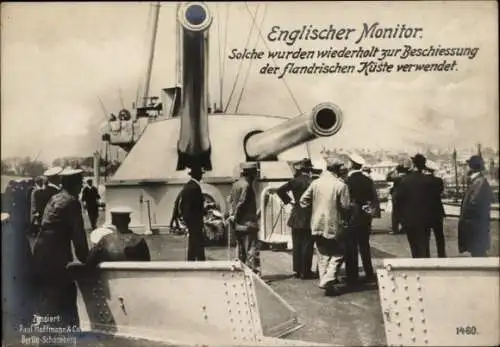Ak Britisches Kriegsschiff, Monitor, Geschütze, I WK