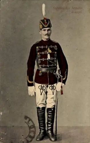 Ak Roșiori Roșiorii de Vede Rumänien, Soldat der rumänischen Armee in Uniform