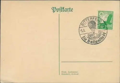 Postkarte Stempel Bitterfeld, Die Ballonstadt, 5.9.1937