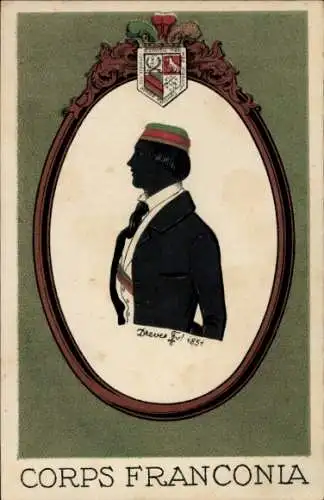 Studentika Ak Berlin, Corps Franconia, Schattenbild eines Studenten, Wappen, RSC