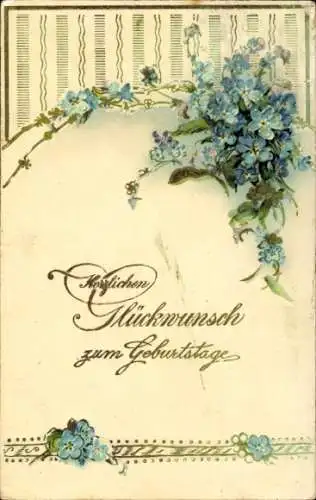 Litho Herzlichen Glückwunsch zum Geburtstag, Blumen