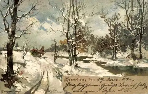 Künstler Litho Guggenberger, Thomas, Allegorie, Sonntag, Schlittengespann