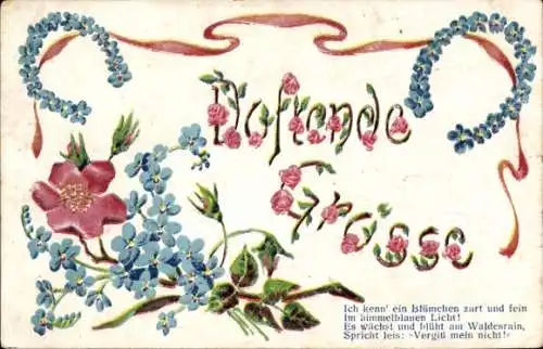 Ak Kitsch, Duftende Grüße, Verzierung mit Blumen