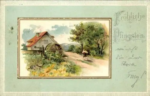 Litho Fröhliche Pfingsten, Wassermühle