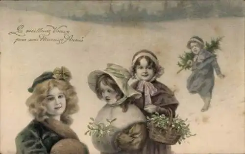 Ak Glückwunsch Neujahr, Mädchen, Blumen