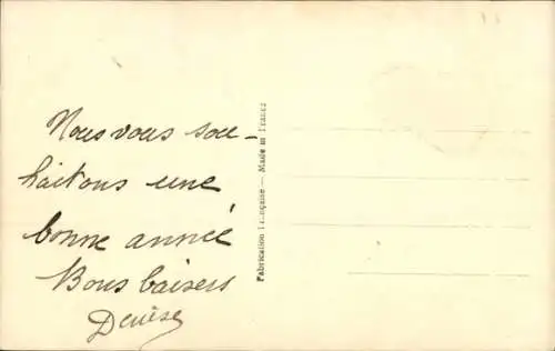 Ak Glückwunsch Neujahr, Mädchen mit Puppe und Teddybär, Blumenstrauß