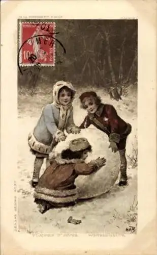 Ak Winterfreude, Kinder spielen im Schnee