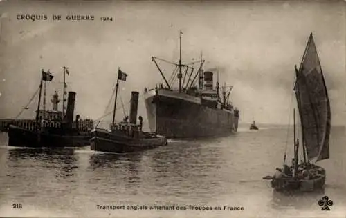 Ak Kriegsschiffe, Englischer Transport bringt Truppen nach Hause