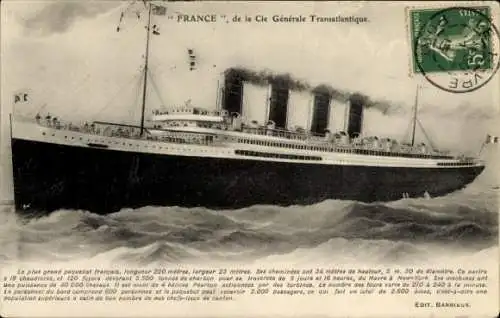Ak Transatlantikdampfer France