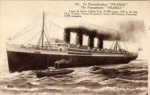 Ak transatlantische „FRANCE“ Linie von Le Havre nach New York