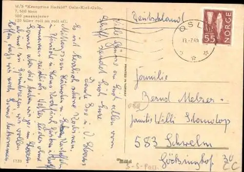 Ak Fährschiff MS Kronprinz Harald, Oslo Kiel