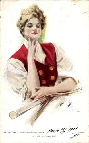 Künstler Ak Frauenbildnis, Tennisspielerin, Tennis Champion