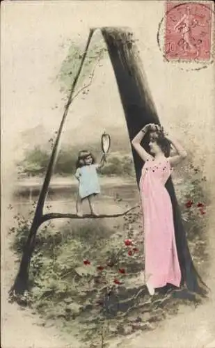 Ak Fotomontage, Mutter mit Tochter am Baum