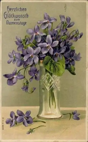 Präge Litho Glückwunsch Namenstag, Veilchen