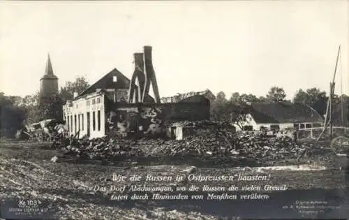 Ak Tischino Abschwangen Ostpreußen, Kriegszerstörung durch Russen, Gebäude