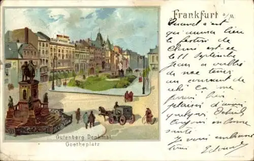 Ak Frankfurt am Main, Gutenberg Denkmal, Goetheplatz