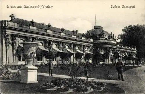 Ak Potsdam Sanssouci, Schloss Sanssouci, Gruss aus Sanssouci- historische Architektur