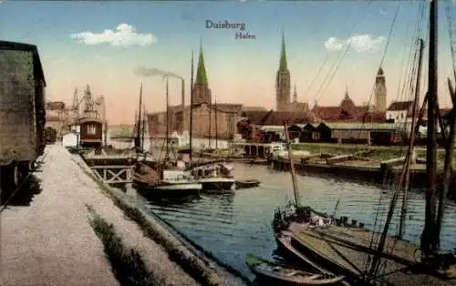 Ak Duisburg im Ruhrgebiet, Hafen, Boote