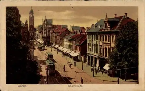 Ak Krefeld am Niederrhein, Rheinstraße, Kirche, Geschäfte, Straßenbahn
