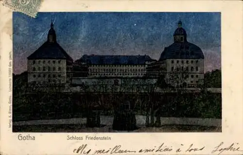 Ak Gotha in Thüringen, Schloss Friedenstein, Gebäude mit zwei Türmen, Gartenanlage
