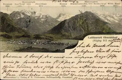 Ak Oberstdorf im Oberallgäu, Luftkurort  Berge, Panorama, Postkarte, Allgäu, liebe Grüße