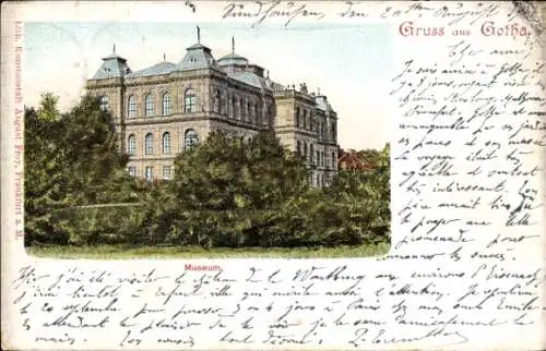 Ak Gotha in Thüringen, Museum, grüne Bäume, historische Architektur, Postkarte mit Gruß
