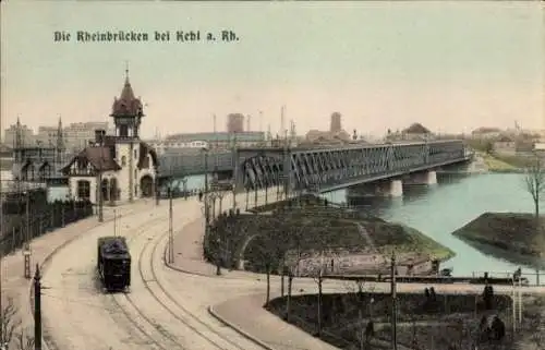 Ak Kehl am Rhein, Rheinbrücken, Tram