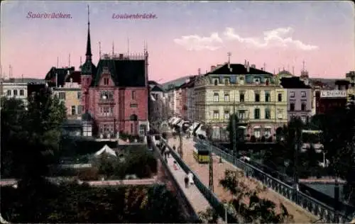 Ak Saarbrücken im Saarland, Louisenbrücke, Tram