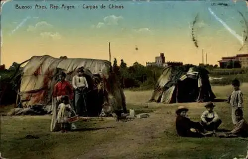 Ak Buenos Aires Argentinien, Carpas de Chinos, Menschen in traditioneller Kleidung, Zelte, Lan...