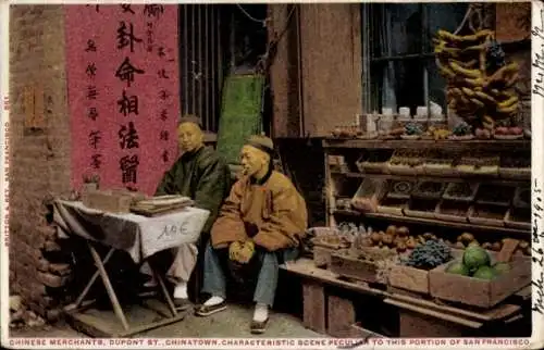 Ak San Francisco Kalifornien USA, Chinesische Händler, Dupont St., Chinatown, charakteristisch...