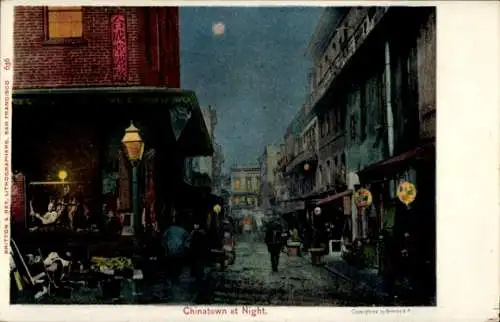 Ak San Francisco Kalifornien USA, Nachtansicht von Chinatown, beleuchtete Straßen und Geschäfte