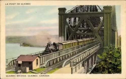 Ak Quebec Kanada, Montmorency River, Quebec Brücke, Zug, Landschaft, historische Architektur