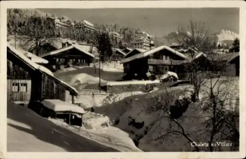 Ak Villars sur Ollon Kanton Waadt, Schneebedeckte Chalets, Berglandschaft, ruhige Atmosphäre