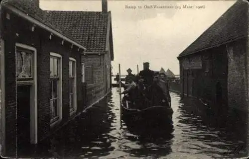 Ak Oud Vossemeer Zeeland Niederlande, Hochwasser, Überschwemmte Häuser, Ruderboot, 1906