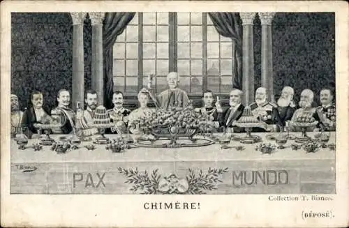 Künstler Ak Bianco, T., Frieden, Papst Leo XIII., Adlige und Politiker am Tisch, Wilhelm II.