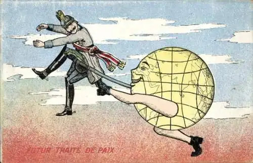 Ak Karikatur, Humor, Planet Erde wirft Kaiser Wilhelm II. los