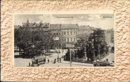 Ak Aachen, Hansemannplatz, Stadtansicht, alte Straßenbahn, Gebäude
