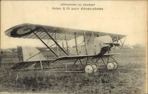 Ak Aerodrome Bourget, Flugzeug Caudron G III für die Pilotenausbildung