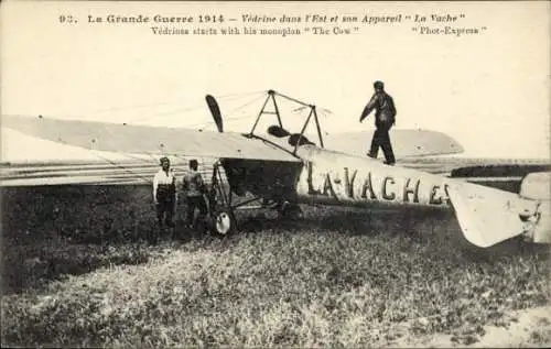 Ak Vedrine dans l'Est et son Appareil La Vache, französisches Militärflugzeug