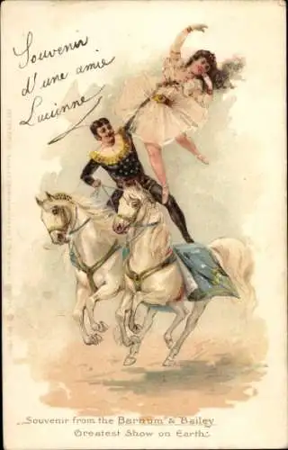 Künstler Litho Circus Barnum & Bailey, Greatest Show on Earth, Reiter, Akrobaten