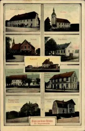 Ak Groß Särchen Lohsa in der Oberlausitz, Villa, Kirche, Pfarrhaus, Schule, Bahnhof