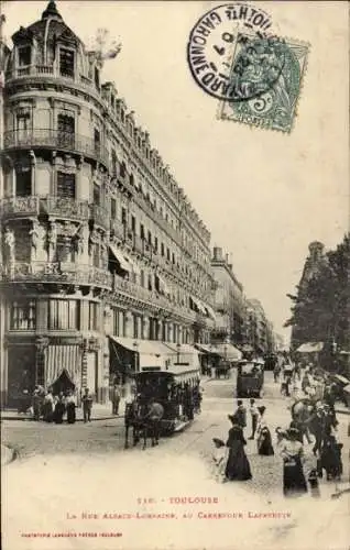 CPA Toulouse Haute-Garonne, La Rue Alsace Lorraine au Carrefour Lafayette