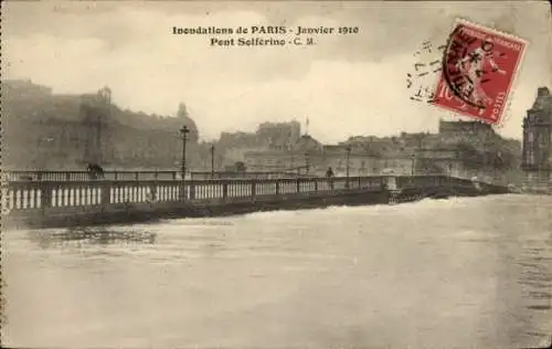 Ak Paris VII, Le Pont de Solferino, Hochwasser Januar 1910