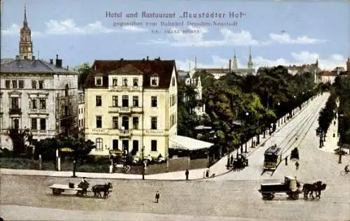 Ak Dresden Neustadt, Hotel und Restaurant Neustädter Hof, gegenüber Bahnhof Dresden Neustadt