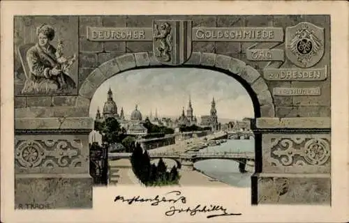 Passepartout Künstler Ak Trache, R., Dresden Altstadt, Deutscher Goldschmiedetag August 1902