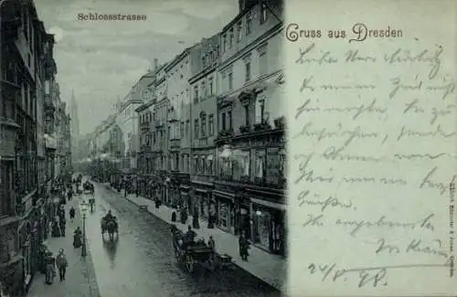 Mondschein Ak Dresden Altstadt, Schlossstraße, Geschäfte