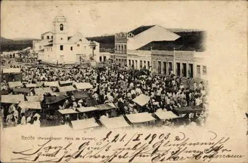 Ak Recife Brasilien, Markt, Marktstände